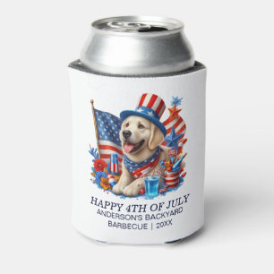 Dog Patriotic Top Hat Red White Blue Stars Stripe  Can Cooler