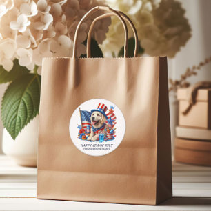 Dog Patriotic Top Hat Red White Blue Stars Stripe  Classic Round Sticker