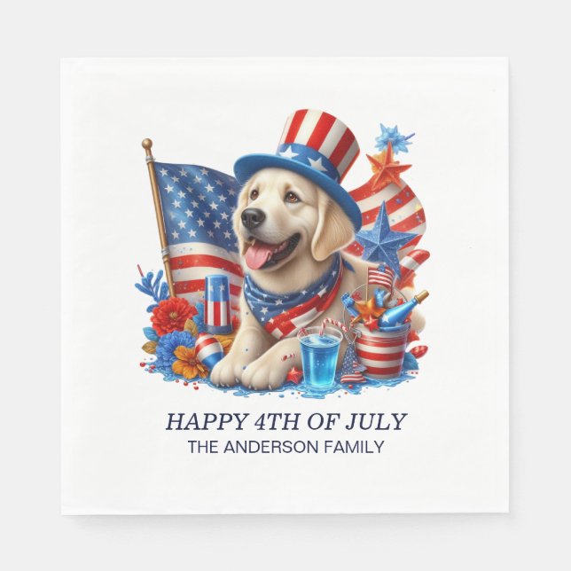 Dog Patriotic Top Hat Red White Blue Stars Stripe  Napkin (Front)