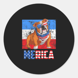 Dog Patriotic Usa 4th Of July American Flag Merica Classic Round Sticker