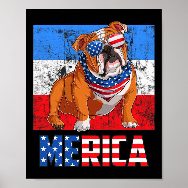 Dog Patriotic Usa 4th Of July American Flag Merica Poster (Front)