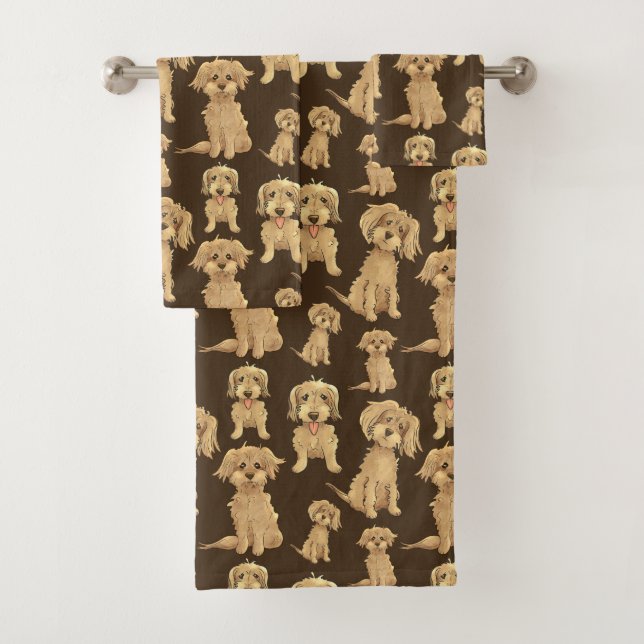 Dog Pattern Brown labradoodle goldendoodle  Bath Towel Set (Insitu)