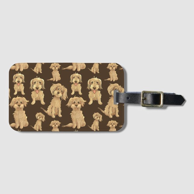 Dog Pattern Brown labradoodle goldendoodle Brown Luggage Tag (Front Horizontal)