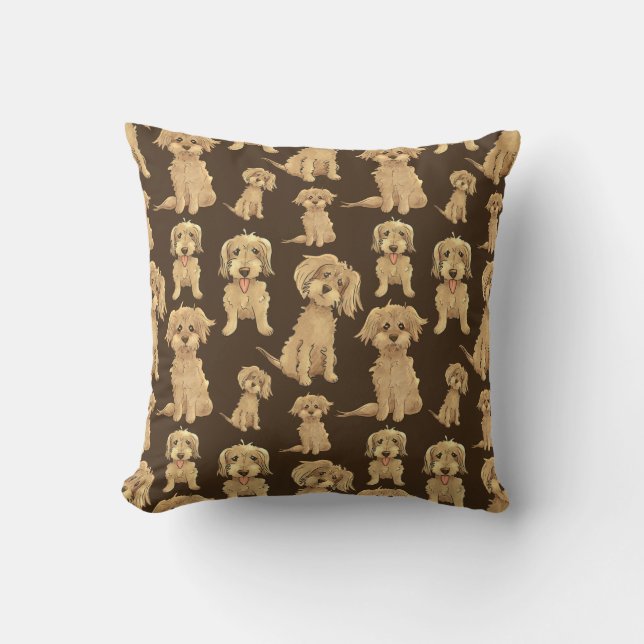 Dog Pattern Brown labradoodle goldendoodle Cushion (Front)