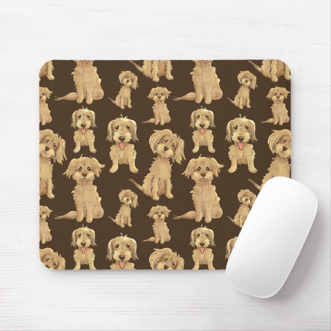 Dog Pattern Brown labradoodle goldendoodle Mouse Mat (With Mouse)