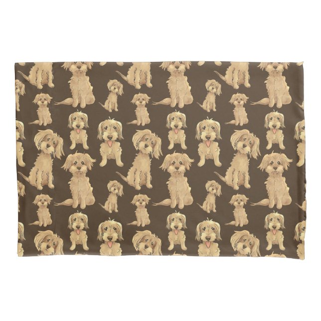 Dog Pattern Brown labradoodle goldendoodle Pillowcase (Front)