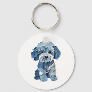 Dog Pattern Denim Patchwork Art Key Ring