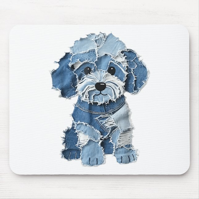Dog Pattern Denim Patchwork Art  Mouse Mat (Front)