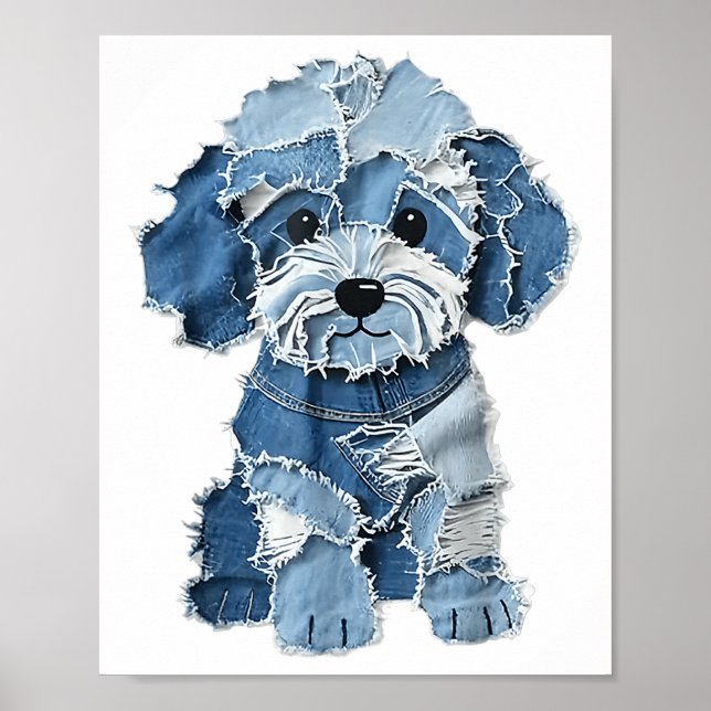 Dog Pattern Denim Patchwork Art  Poster (Front)