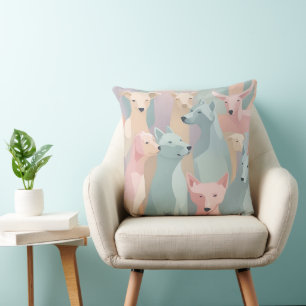 Dog Pattern Pastel Colours Minimalist Illustration Cushion