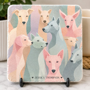 Dog Pattern Pastel Colours Minimalist Illustration Stone Coaster