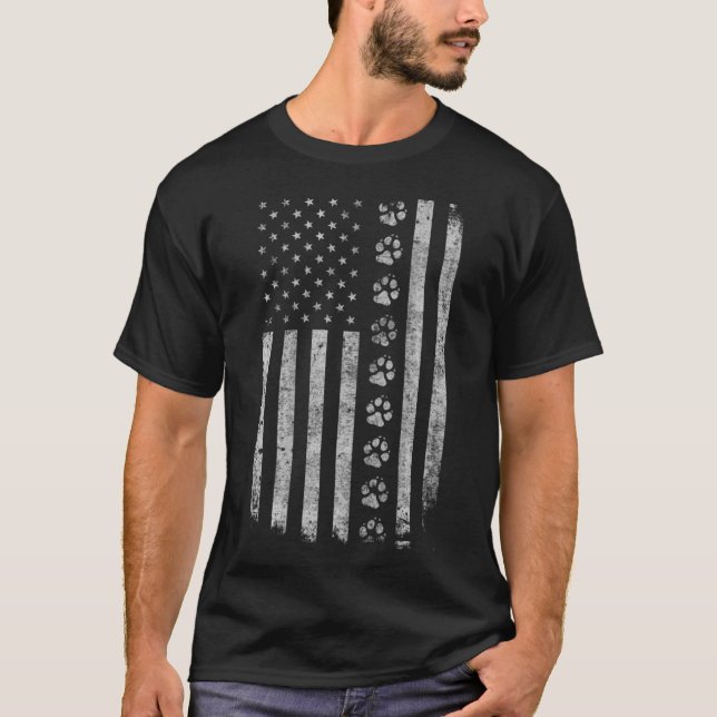 Dog Paw American Flag Police Military K9 - DESIGN T-Shirt (Front)