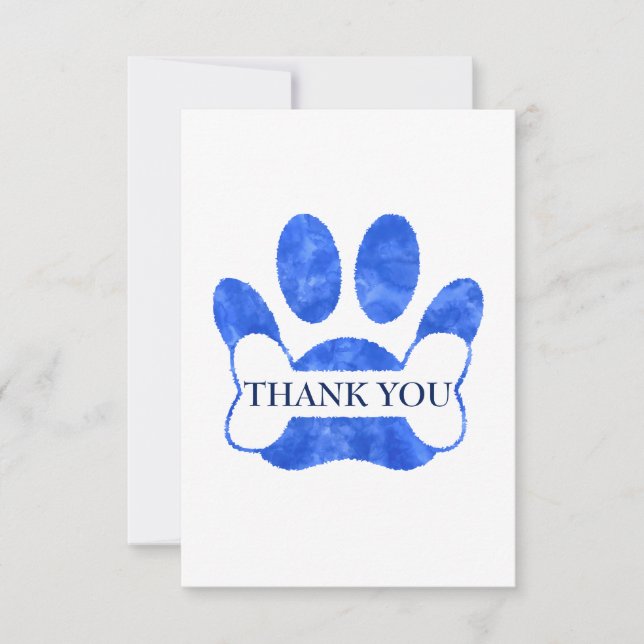 Dog Paw And Bone Blue Watercolor Thank You (Front)