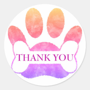 Dog Paw And Bone Colourful Watercolor Thank You Classic Round Sticker