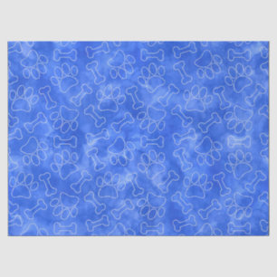 Dog Paw And Bones Drawing Pattern Blue Watercolor Tissue Paper