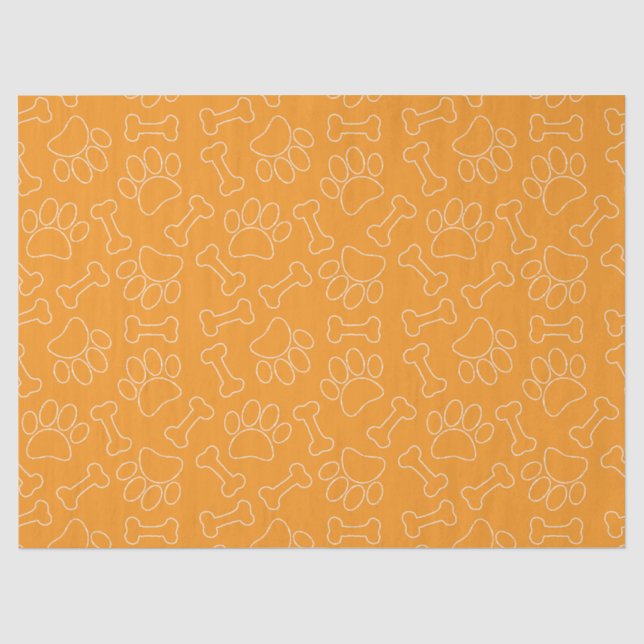 Dog Paw And Bones Drawing Pattern Custom Orange Tissue Paper (Front)