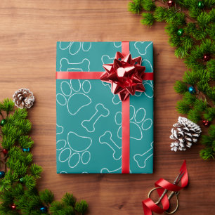 Dog Paw And Bones Drawing Pattern Custom Teal Wrapping Paper