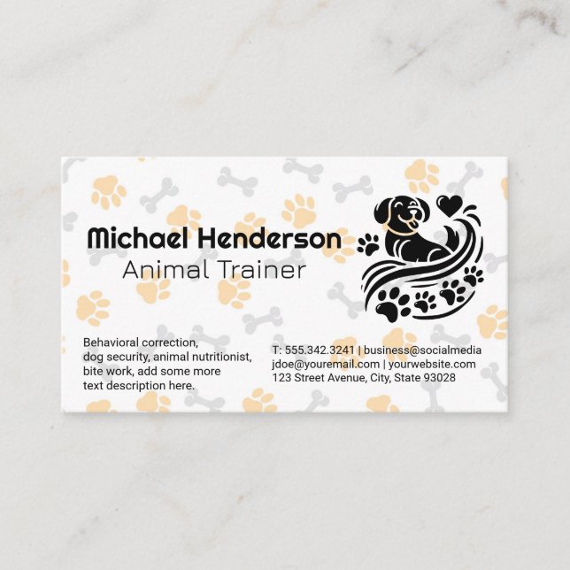 Dog Paw and Doggie Bone Patterns | Pet Store Business Card (Front)