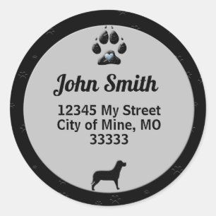 Dog Paw Black and Grey for Address Classic Round Sticker