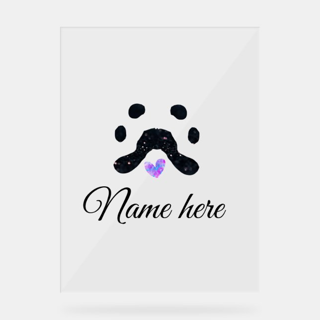 Dog paw black pet add name text animal paw photo acrylic sign (Front)