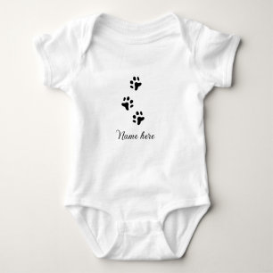 Dog paw black pet add name text animal paw photo baby bodysuit