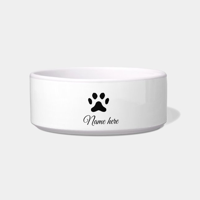 Dog paw black pet add name text animal paw photo bowl (Front)