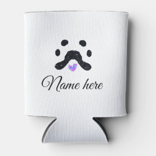 Dog paw black pet add name text animal paw photo can cooler