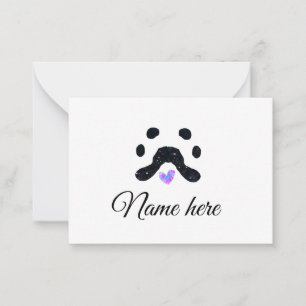 Dog paw black pet add name text animal paw photo card