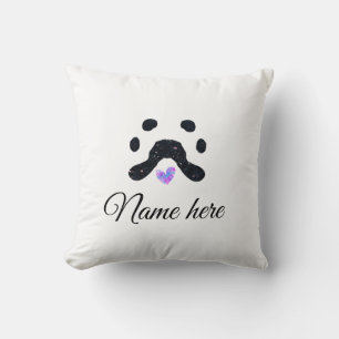 Dog paw black pet add name text animal paw photo cushion