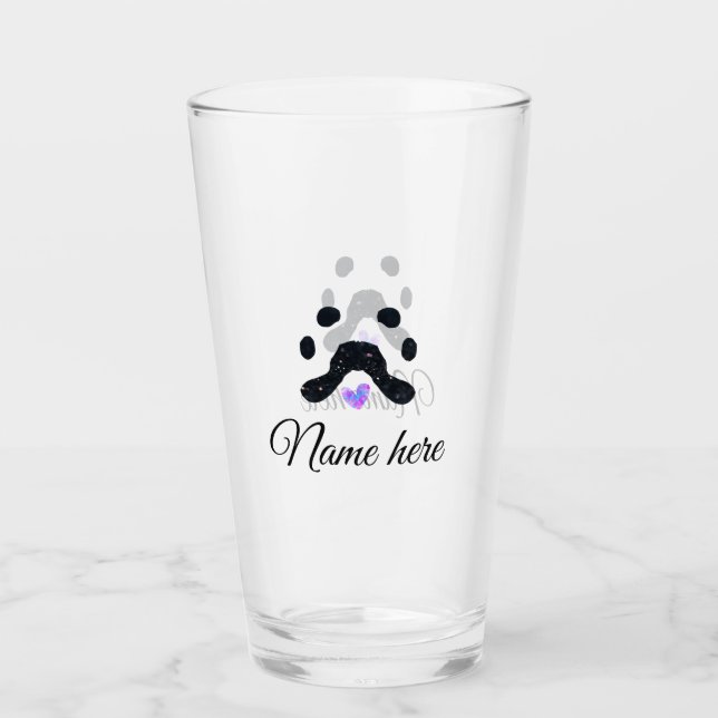 Dog paw black pet add name text animal paw photo glass (Front)