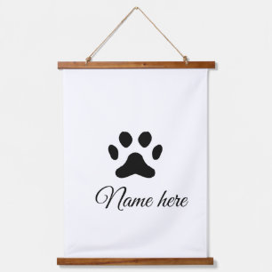 Dog paw black pet add name text animal paw photo hanging tapestry