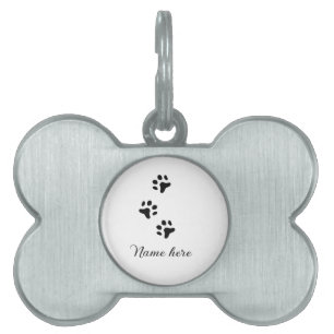 Dog paw black pet add name text animal paw photo ID tag