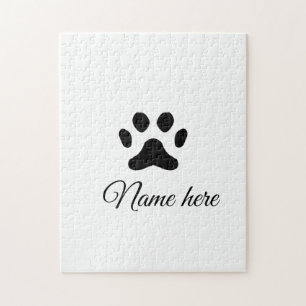 Dog paw black pet add name text animal paw photo jigsaw puzzle