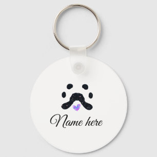 Dog paw black pet add name text animal paw photo key ring