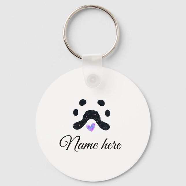Dog paw black pet add name text animal paw photo key ring (Front)
