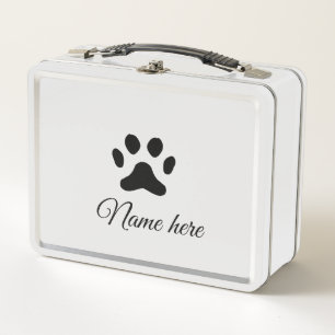 Dog paw black pet add name text animal paw photo metal lunch box