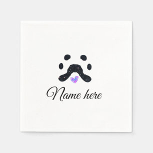 Dog paw black pet add name text animal paw photo napkin