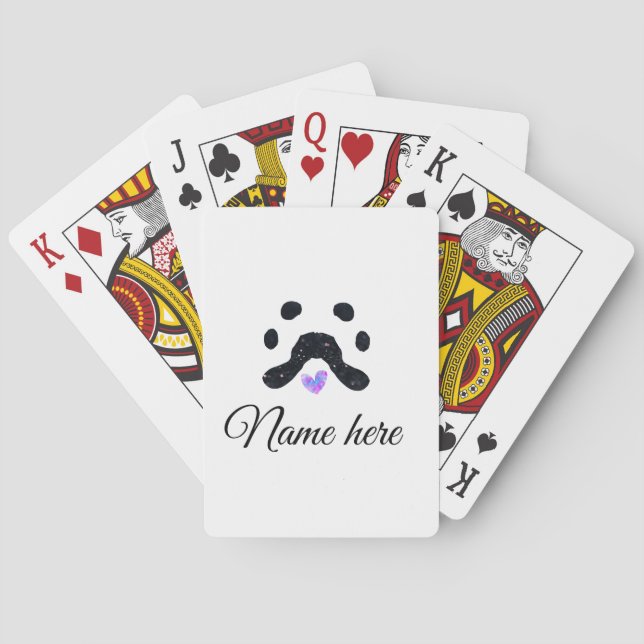 Dog paw black pet add name text animal paw photo playing cards (Back)