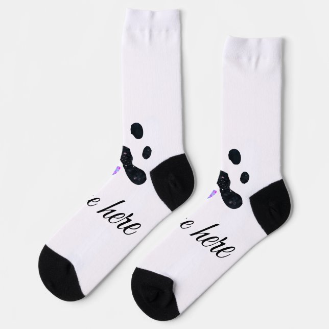 Dog paw black pet add name text animal paw photo socks (Left)