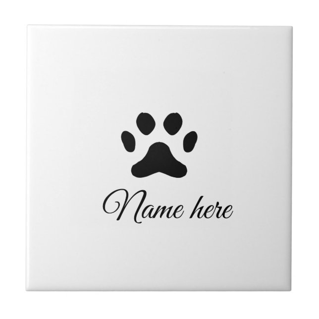 Dog paw black pet add name text animal paw photo tile (Front)