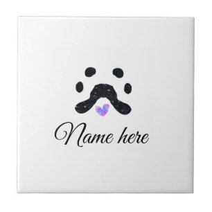 Dog paw black pet add name text animal paw photo tile
