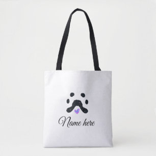 Dog paw black pet add name text animal paw photo tote bag