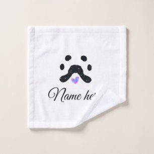 Dog paw black pet add name text animal paw photo wash cloth