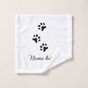 Dog paw black pet add name text animal paw photo wash cloth