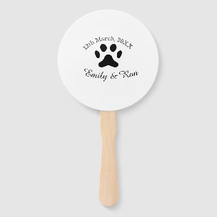 Dog paw black pet wedding couple name date romanti hand fan