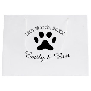 Dog paw black pet wedding couple name date romanti large gift bag