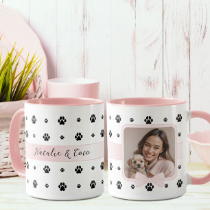 Dog Paw Blush Pink Bow Custom Photo and Text  Mug