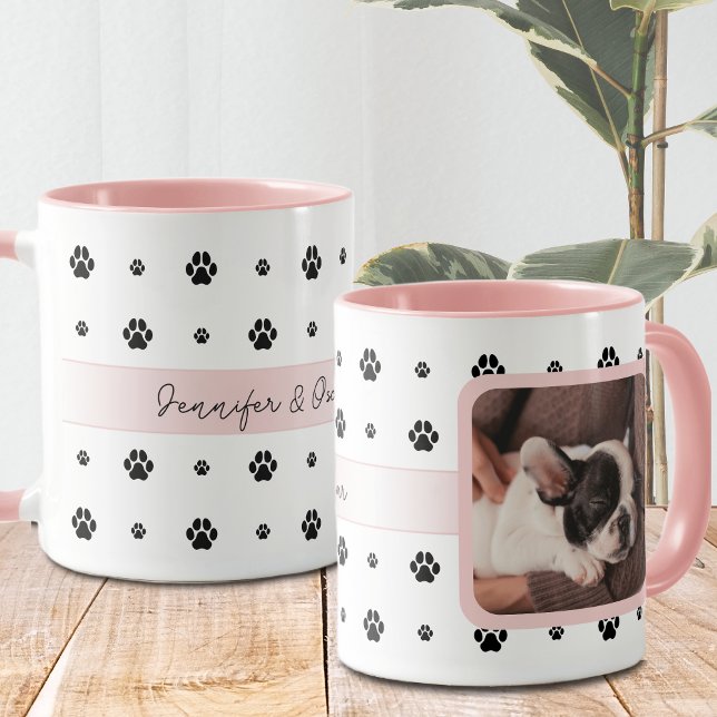 Dog Paw Blush Pink Custom Photo and Text  Mug (Creator Uploaded)