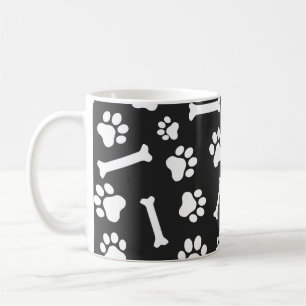 Dog Paw & Bones Pattern - Inverted Black & White Coffee Mug