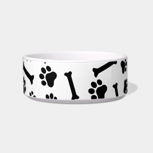 Dog Paw & Bones Seamless Pattern - Black & White Bowl